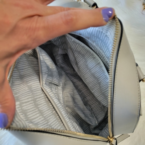 Light Gray Satchel Handbag Vegan Leather   Includes Crossbody Strap NWOT - Picture 8 of 13